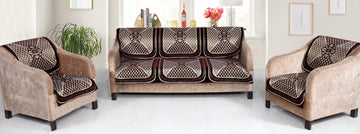 Nendle Velvet Fabric Sofa Cover Set of 5 Seater (Brown, 6 Pieces)